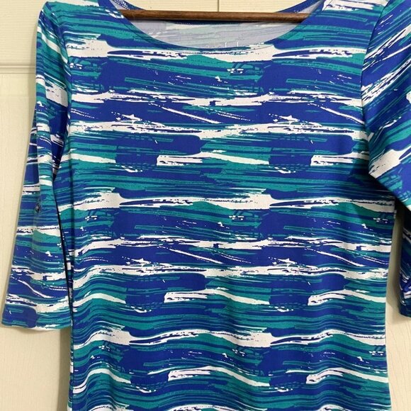 Lola Womens Blue Abstract Striped Roll Tab Sleeve Active T-Shirt Dress Medium - Picture 5 of 6